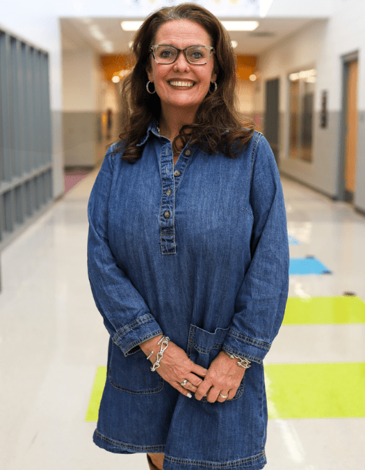 Principal Dr. Lorie Collier in Harrison Elementary School hallway